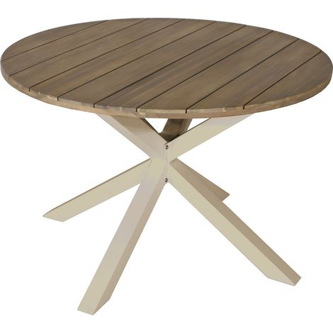PROLOISIRS Table ronde de jardin en aluminium et acacia FSC - ORIANE Ø112 - Coloris crème et acacia