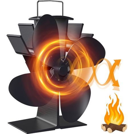 Wood Stove Fan, Heat Powered Fan, 4-Blade Quiet Fan for Pipe/Pellet/Gas/Log/Pellet Stove Fireplace (1/3)