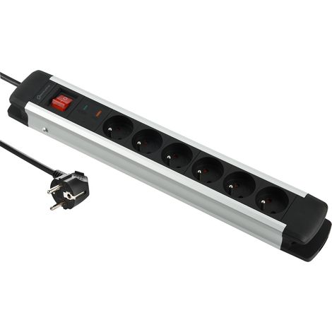 Alu-Line Bloc Multiprise 6 Prises avec Corps en Aluminium et Protection Contre les surtensions, 2M, Noir (1/4)