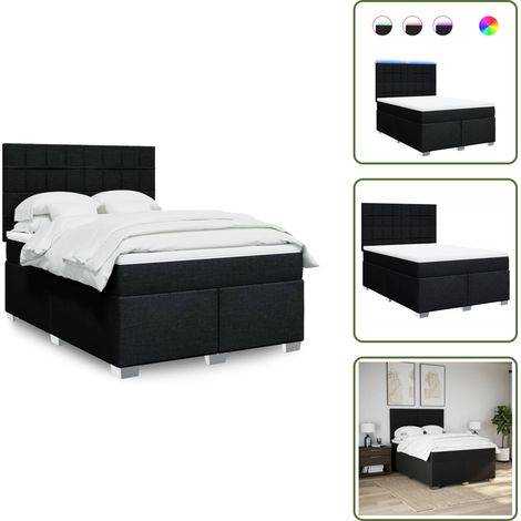 vidaXL Sommier à lattes de lit avec matelas Noir 140x200 cm Tissu (1/5)