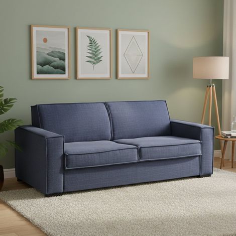 Talamo Italia Canapé Achiropita, Grand Canapé 2 places, 100% Made in Italy, Canapé de salon à ouverture pivotante, en tissu matelassé, avec accoudoirs fins, Cm 180x95h90, Bleu, avec emballage renforcé (1/5)