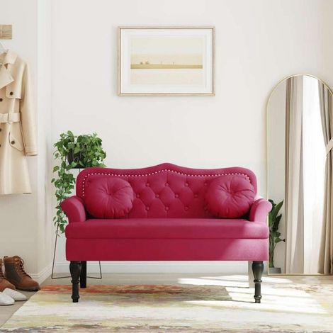 Sitzbank mit Kissen, 2-Sitzer Sofa, Samt-Optik, Weinrot (1/5)