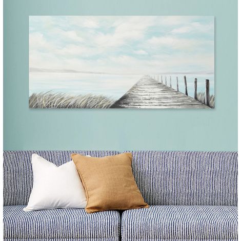 Cuadro decorativo con marco, pintado a mano texturizado en relieve en tonos blanco y verde, 90x60cm (1/5)