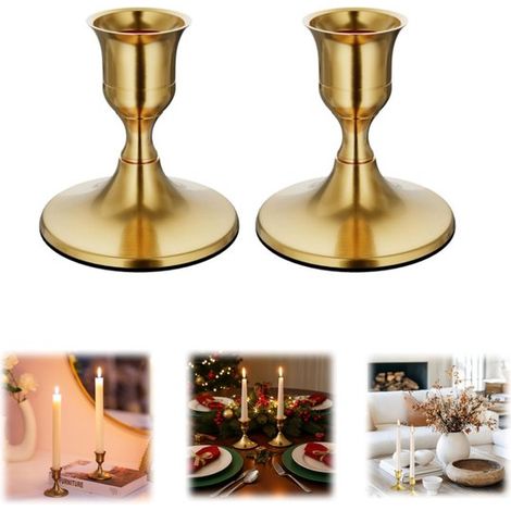 Bougeoirs coniques en métal lot de 2 - chandeliers dorés 7 x 6,7 cm (1/5)
