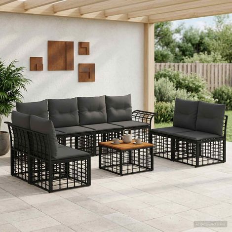 vidaXL Set di divani da esterno 9 pcs Nero e Grigio scuro Poliestere (1/5)