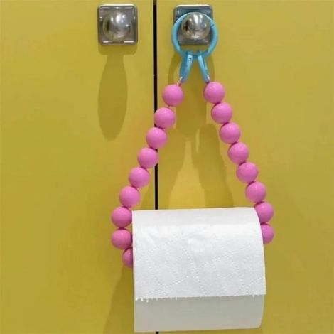 1Pcs Support mural coloré à suspendre avec perles et rouleau de papier toilette Rose (1/4)