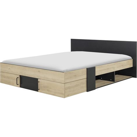 DIAGONE Lit adulte avec tiroirs de rangement - Chataignier et noir - 160 x 200 - SWIVEL (1/5)