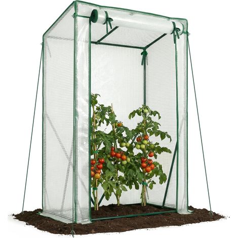 Serre de Jardin à Toit Incliné Serre à Tomate avec Grande Porte pour Légumes Plantes Fleurs Bâche PE Renforcée 135g/m2 Protéger Vos Plantes en Toutes Saisons 100x50x150cm Blanc (1/5)