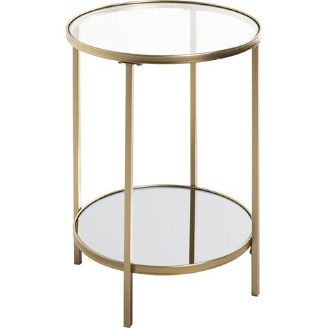 Table d'appoint en métal et verre coloris or - Diamètre 39 x Hauteur 55 cm -PEGANE- (1/3)