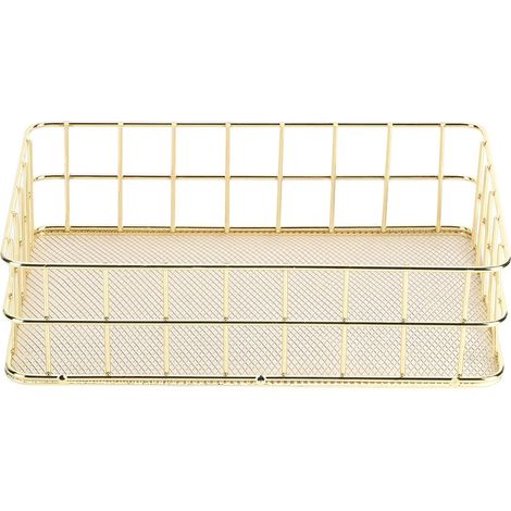 Panier de rangement en fer doré, multifonctionnel, en maille métallique, pour bureau, grand format. (1/5)