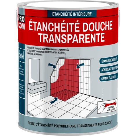 Procom – Résine d'étanchéité transparente polyuréthane pour douche – Membrane adhérente sans joint – Application simple et rapide – 0.75L (1/2)