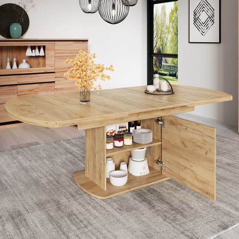 Tavolo da pranzo ovale allungabile 140/200x80x75 cm color rovere in truciolare con contenitore (1/5)