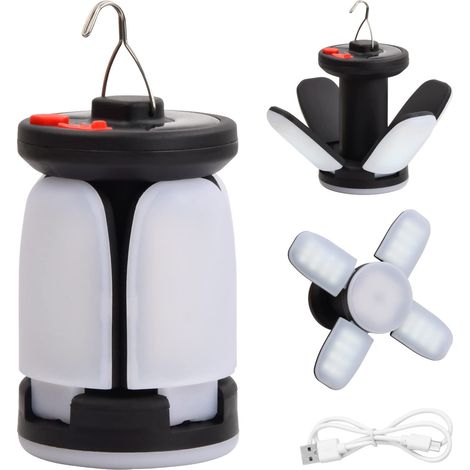 Lanterne de Camping Solaire, Lampe de Tente avec 6 Modes D'éclairage, Pliable Eclairage Camping Rechargeable Camping Lumière, Étanche Lampe de Camping à LED pour Excursions Pêche Cave Garage Jardin