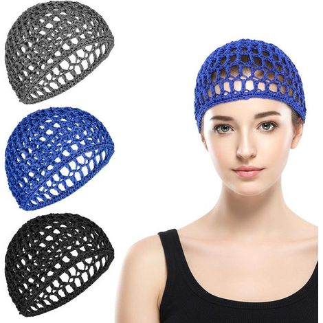 Lot de 3 filets de nuit – Noir, marine, gris foncé – Rayonne – Réutilisables – Cheveux longs – Doux (1/5)
