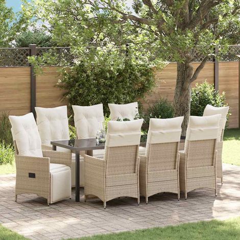 vidaXL Ensemble de salle à manger pour jardin 9 pc Beige polyrotin (1/5)