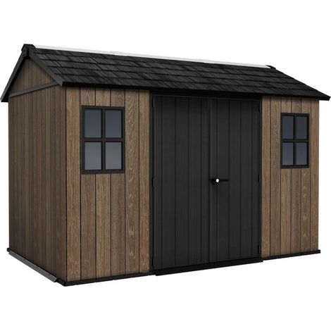 Keter 263098 Signature Apex Casetta da Giardino in Resina 350x230x246 cm 6,8 m² Tetto a Due Falde Pavimento Incluso colore Walnut (1/2)