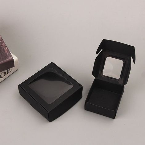 Scatole portagioie in carta con finestra trasparente, ideali per matrimoni e San Valentino, 8,5 x 6 x 3 cm, 30 pezzi, nere. (1/5)