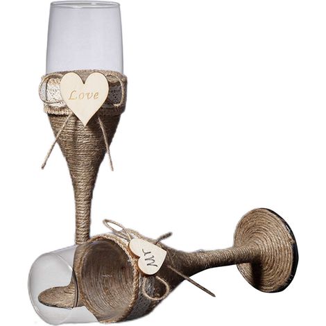 Verres à vin longs, verres à banquet, gobelets à boisson avec corde en chanvre et dentelle blanche (1/5)