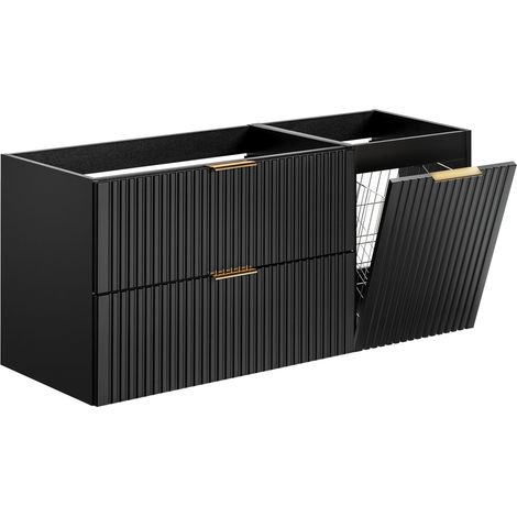 Furnidea - Meuble suspendu sous vasque avec panier à linge ADEL NOIR 120 cm - 4 tiroirs - Façades rainurées (1/5)