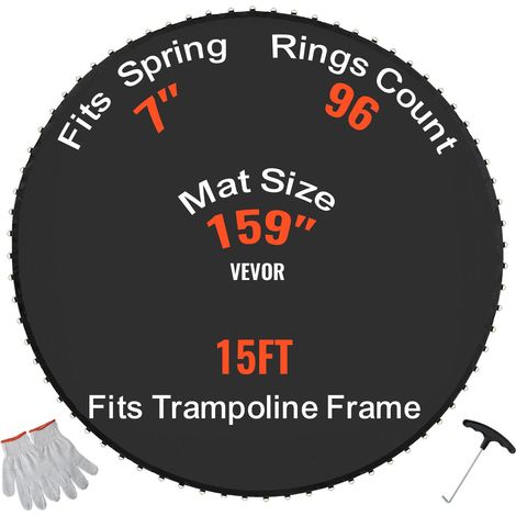 Tapis de rechange pour trampoline, tapis de saut de remplacement universel pour trampoline rond avec cadre de 457 cm, résistant aux UV, 80 anneaux en V durables, convient pour ressort de 17,8 cm (1/5)