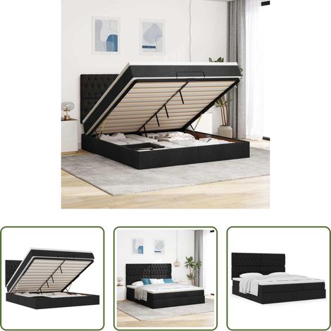 Matratze - Ottoman-Bett mit Matratze Schwarz 160x200 cm Stoff (1/5)