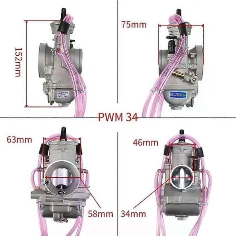 Carburateur de course pour moto Keihin PWM 34 36 38 40 42 mm, compatible avec les scooters, quads et autres moteurs 2 temps KTM 250 cm3. Accessoires inclus. (1/5)