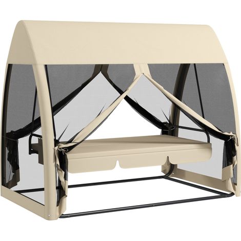 Dondolo da giardino 2 in 1 a 3 posti con funzione letto, zanzariera e tettuccio 240x140x197 cm (1/5)
