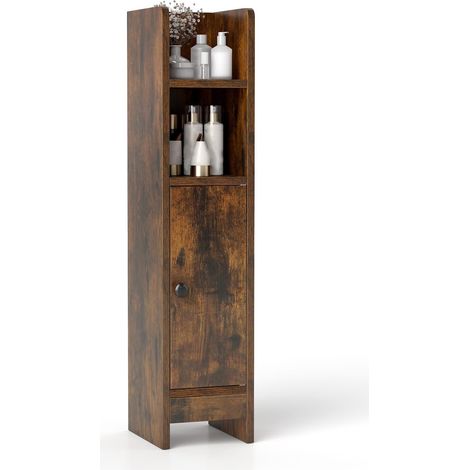 COSTWAY Mobile da Bagno, Armadietto Salvaspazio in Legno per Angoli con Porta e Ripiani Regolabili, Colonna Stretta Salvaspazia per Porta Carta Igienica, Ideale per Bagno e Cucina (Marrone)