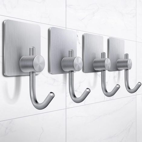 Filiyano-Crochets porte-serviettes carrés auto-adhésifs (lot de 4), robustes, pour peignoir, salle de bain, cuisine et chambre. Installation sans (1/5)