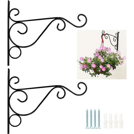 2pcs Suspension Mural Plante Crochets Support Crochet Pot De Fleur Suspendus Mural Pour Décoration Jardin Balcon Lanterne Portail Noir (1/4)
