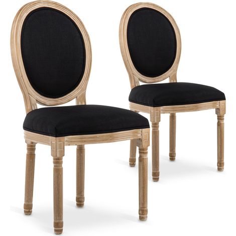 Lot de 2 chaises médaillon Louis XVI tissu Noir (1/4)