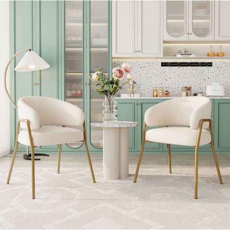 MEUBLIV Chaise de salle à manger blanche 2 pièces – dossier ajouré, pieds dorés (1/5)