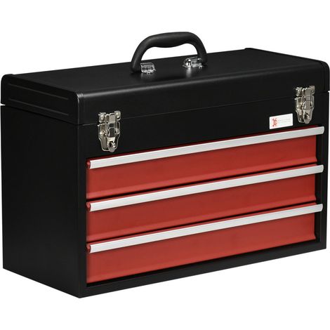 Boîte à outils Boîte à outils pratique sans outils, avec poignée, 3 tiroirs, serrure, acier, noir+rouge (1/4)