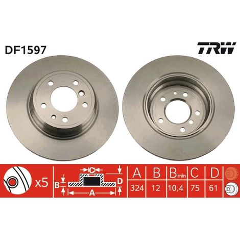 Lot de 2 Disques de frein TRW Automotive DF1597 BMW 1 157 953 1 159 900