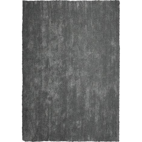 Tapis Poils Longs Shaggy Gris Foncé en Polyester et Coton Très Doux au Toucher pour Chambre ou Salon au Style Moderne 140 x 200 cm Beliani