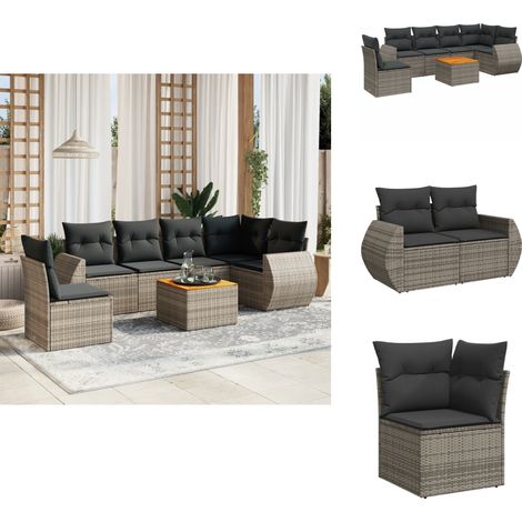 7-tlg. Garten-Sofagarnitur mit Kissen Grau Poly Rattan - Gartensorte - Gartenmöbelset - Esstischgarnitur - Outdoor Möbel - Lounge Set (1/5)