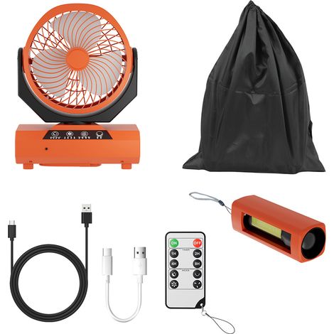 Randaco Camping Ventilator Multifunktionales 2in1 Camping-Lüfterlicht, Tragbarer USB-Campingventilator für Zelt mit LED-Lampe Laterne Fernbedienung Ventilator-Orange