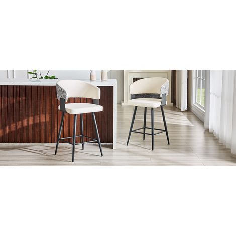 Pack de 2 taburetes de bar 52x46,5x94,5 cm en polipiel blanca con respaldo, estables (1/5)