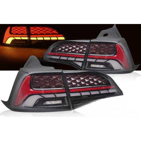Paire de feux arriere Tesla Model 3 de 2017 a 2024 Noir Rouge - FULL Led-41230435
