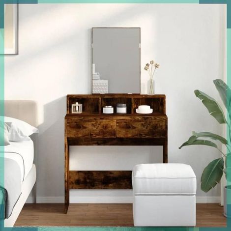 848175 Coiffeuse avec miroir chêne fumé 80x41x144,5 cm (1/5)