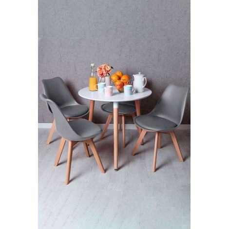 Conjuntos de mesa y sillas - Conjunto Mesa Tower Redonda 80 cm Blanca y Pack 4 Sillas Synk Basic - Gris