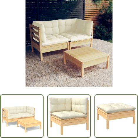 vidaXL Coussins - Salon de jardin 3 pcs avec coussins crème bois de pin (1/5)