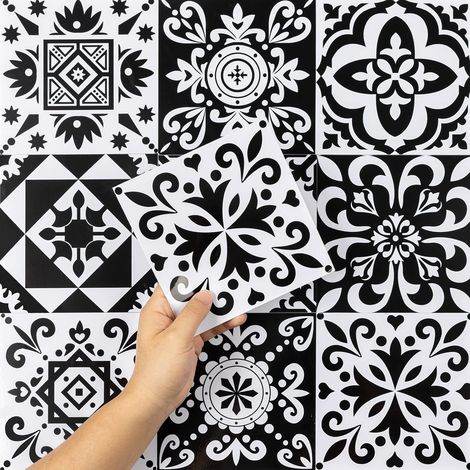 Adhesive Pour Cuisine, Stickers Muraux Carrelage Adhesif Mural Salle de Bain, Autocollant Carreaux Adhesif Deco Cuisine, Noir et Blanc,20 pcs,15x15 cm