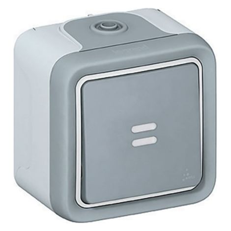 Legrand 069712 Interruptor luminoso completo en saliente Plexo IP55 - Indicador de cableado de fase distribuida - Gris