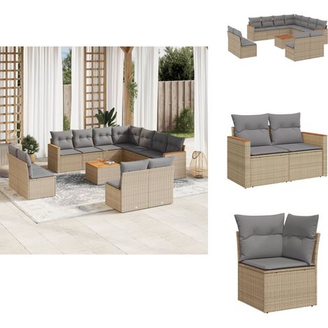 Salon de jardin et coussins 12 pcs mélange beige résine tressée - Ensemble Salon De Jardin - Mobilier Extérieur - Jardin Design - Chaise Lounge - Set Salon (1/5)