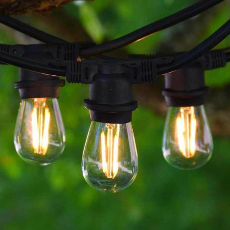 Guirlande guinguette extérieure 10M câble plat noir IP65 extensible 10 ampoules filament LED blanc très chaud 2200K 2W G45 (1/5)