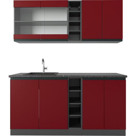 Cocina versátil R-Line, Rojo/antracita, 160 cm , ET Antracita, Vicco (1/5)