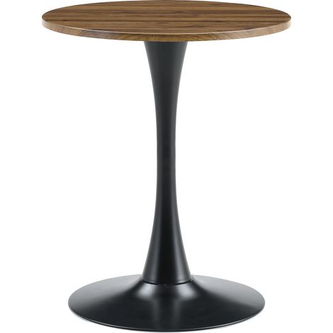 Tavolino rotondo 60 cm in MDF effetto noce con base in metallo nero (1/5)