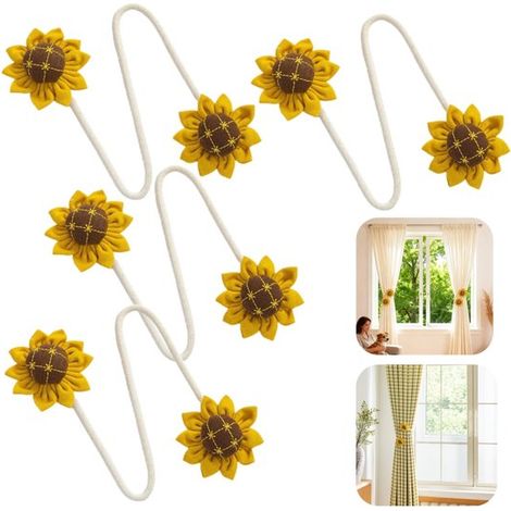 Attaches de rideau lot de 4 - embrasses décoratives 40 x 7,5 cm motif tournesol (1/5)