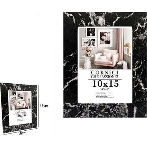 TrAdE Shop Traesio - Cornice Portafoto Quadri Tele Poster 10 X 15 Cm Modello Effetto Marmo Nero 71667 -